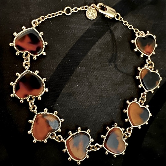 🆕 Tory Burch Authentic Gold And Tortoise Stone Adjustable Heart Charm Bracele - Picture 6 of 11